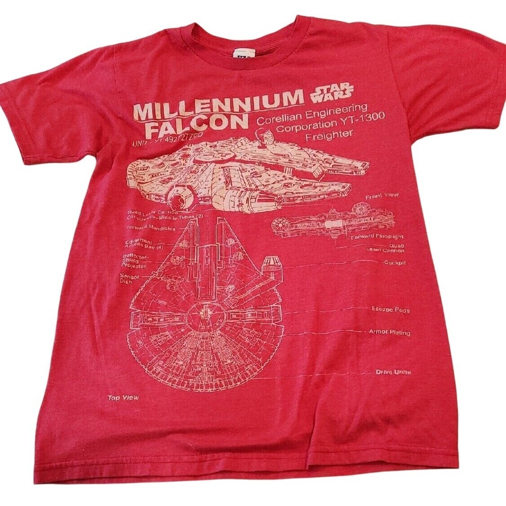 Star Wars Millennium Falcon Blueprint Graphic T-Shirt Red Adult